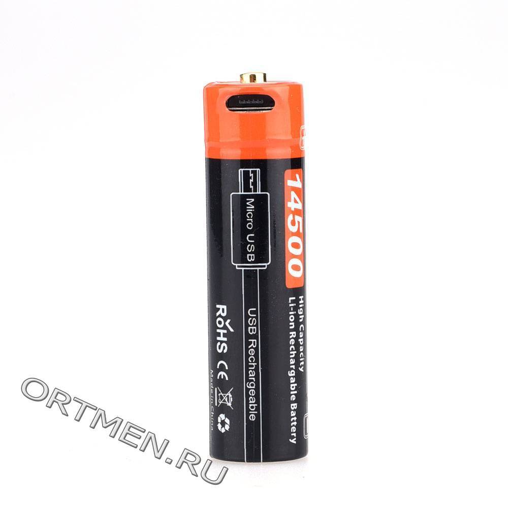 Аккумулятор 14500 FiTorch (750 mAh) с зарядкой USB